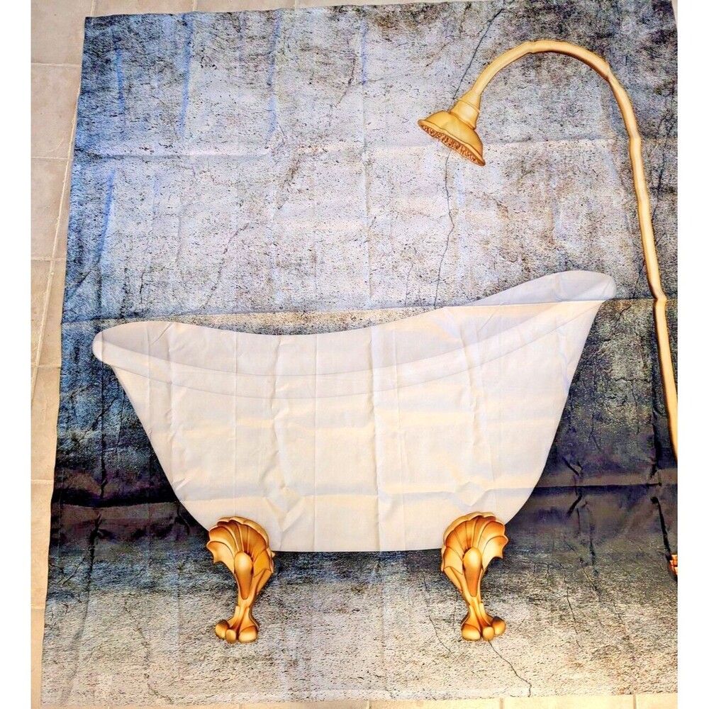 Antique Claw Foot Shower Curtain Gold Feet White Blue Polyester 69 x 76-in Gift